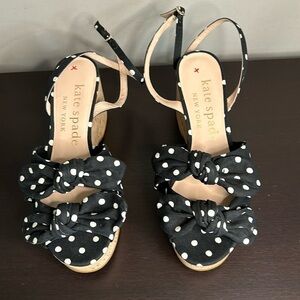 Kate Spade Shoe Julep Platform Wedges Polka Dot Black French Cream Sz 9 NEW